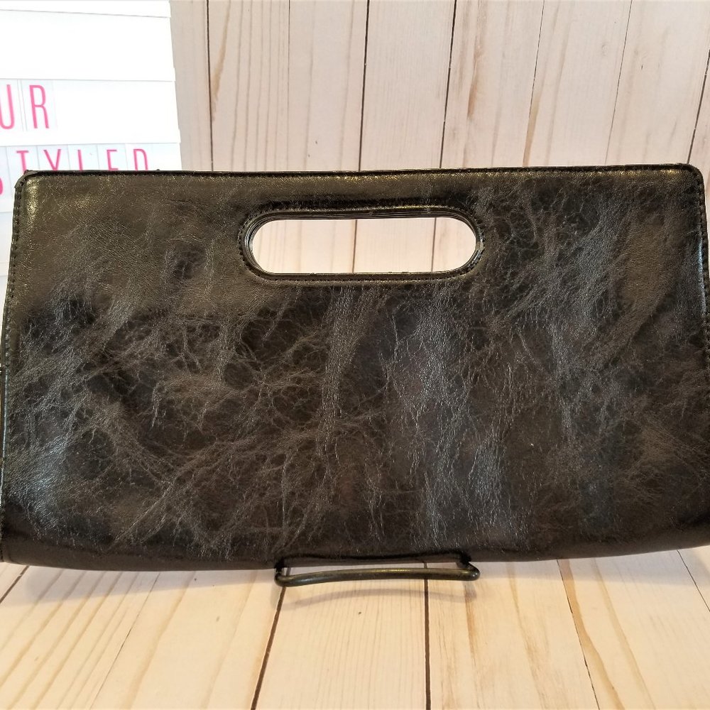 Express Flat Black Clutch Bag w/Magnetic Latch